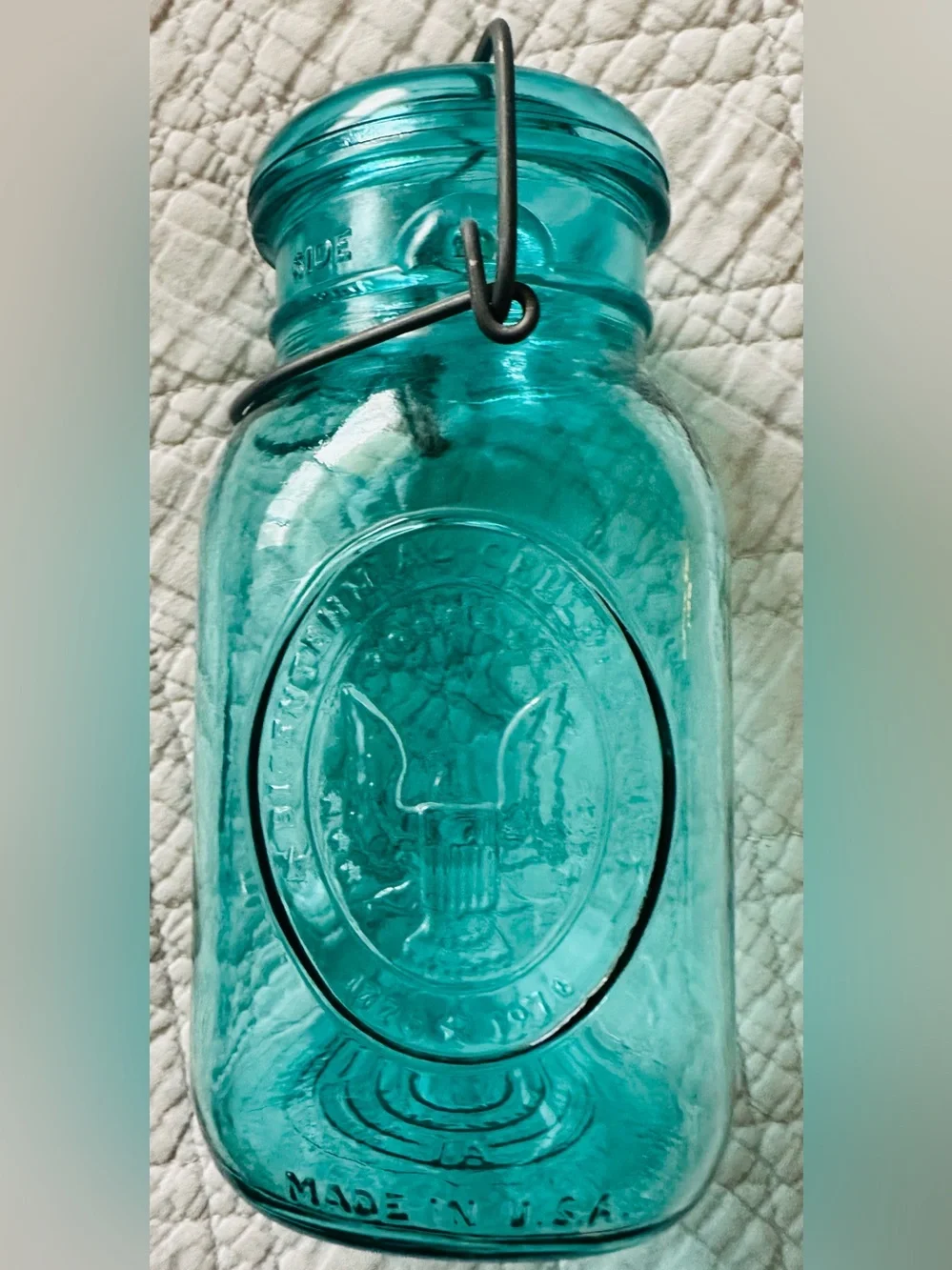 Vintage Ball Ideal Blue Mason Bicentennial Quart Jar 1776-1976 Eagle Wire Ball